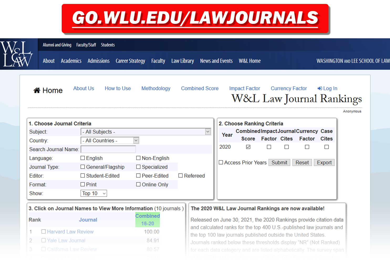 New Washington and Lee Law Journal Rankings Now Online – The Library at  Washington and Lee School of Law