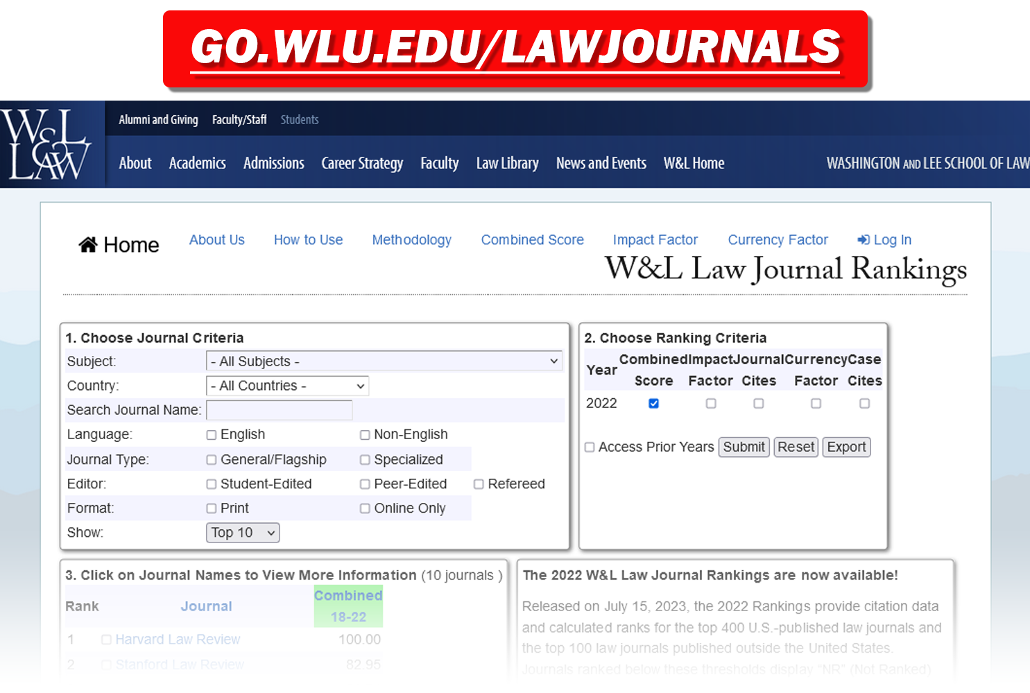 W&L Law Journal Rankings