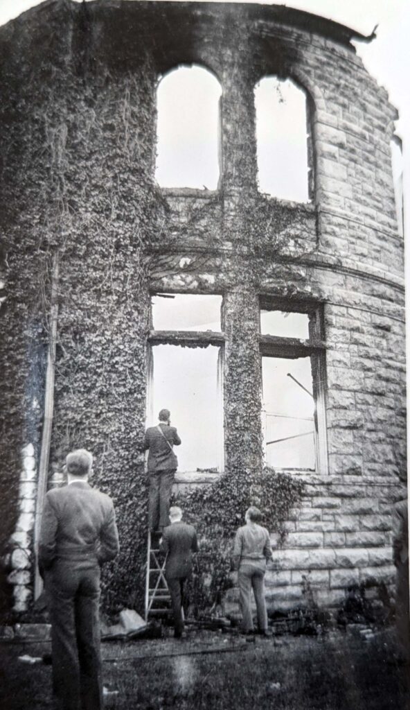 Photograph of Tucker Memorial Hall gutted by fire